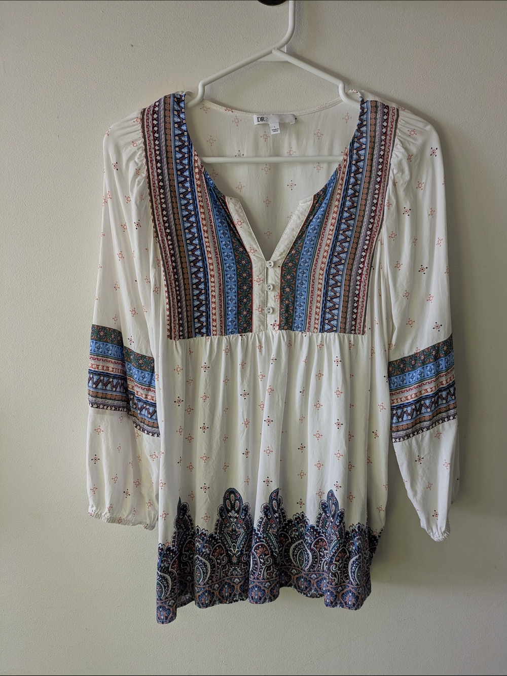 DR2 Boho Peasant Style Top SZ L